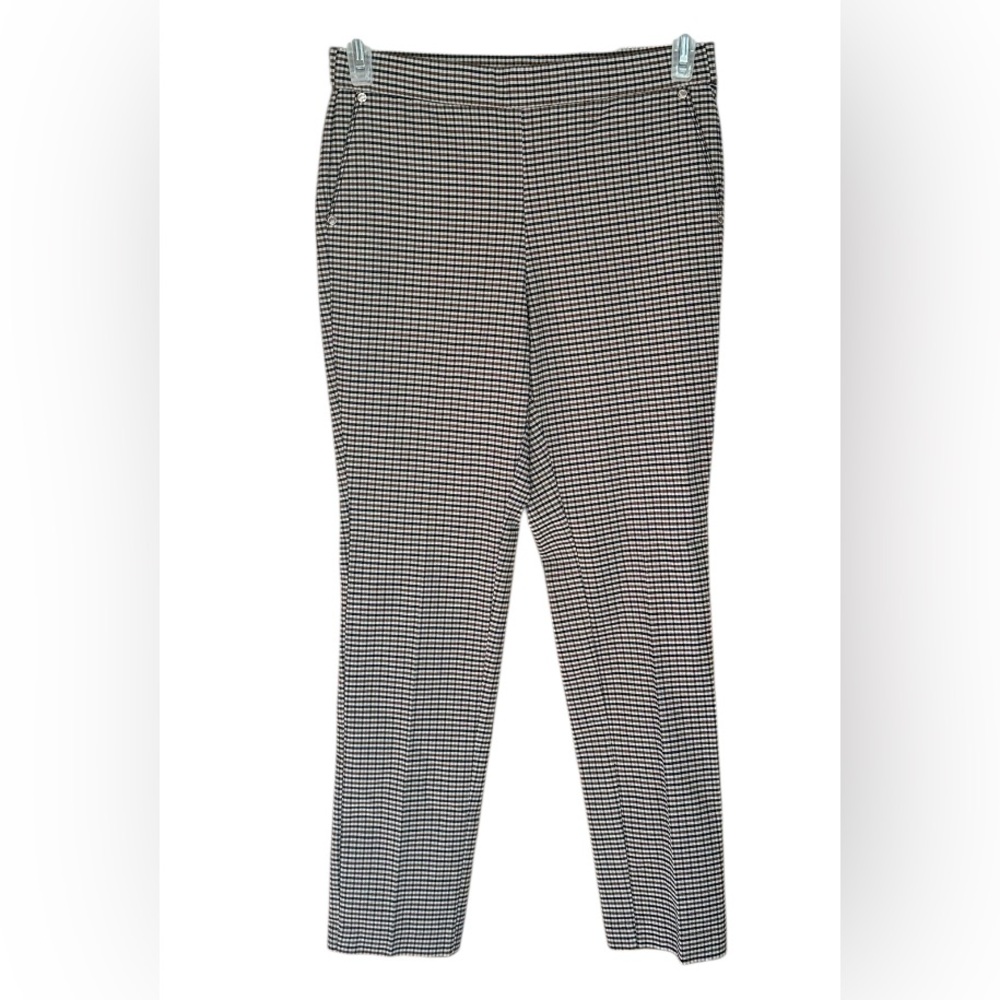 Anne Klein Black Ivory Brown Houndstooth Pull On Ankle Length Pants Sz M (8/10)